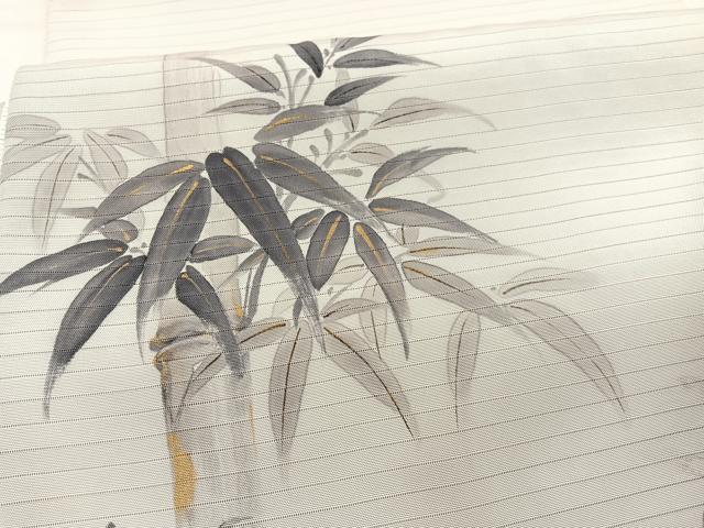 平和屋着物*夏物 絽塩瀬 太鼓柄袋帯 手描き 笹竹文 金彩 正絹 逸品 BAAX7905hv