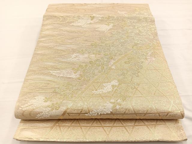 平和屋着物*夏物 六通柄袋帯 籬流水花文 金糸 正絹 逸品 BAAX7907hv