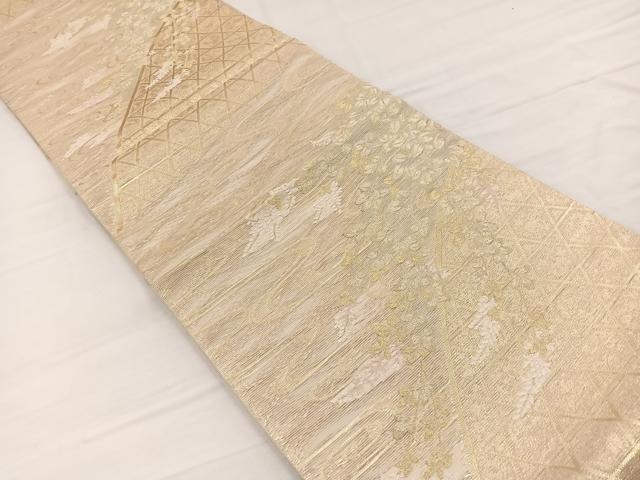 平和屋着物*夏物 六通柄袋帯 籬流水花文 金糸 正絹 逸品 BAAX7907hv