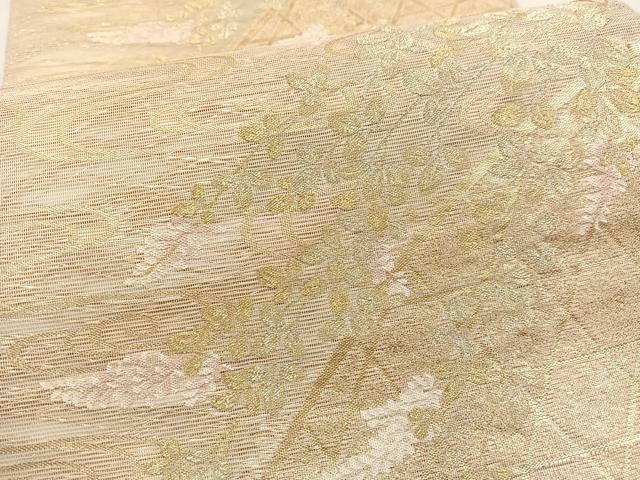 平和屋着物*夏物 六通柄袋帯 籬流水花文 金糸 正絹 逸品 BAAX7907hv