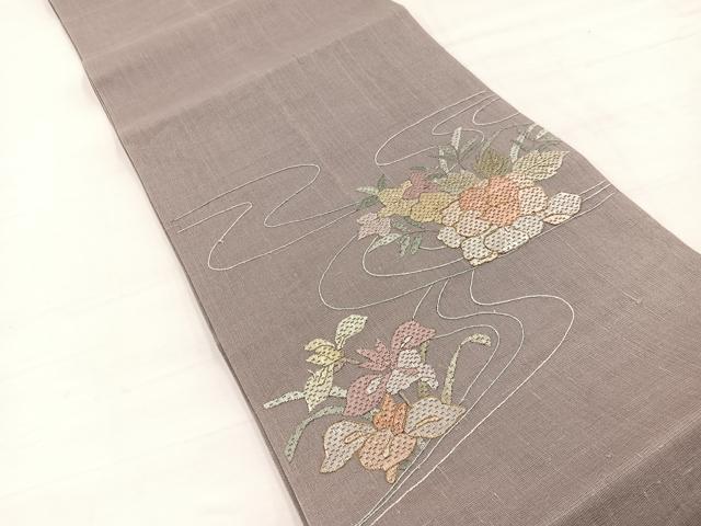 平和屋着物*夏物 太鼓柄袋帯 絽刺し 区限刺繍 流水花文 金糸 正絹 逸品 BAAX7909hv