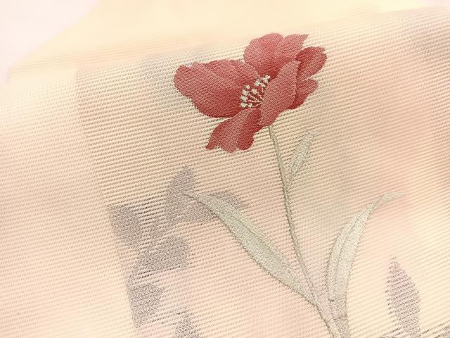 平和屋着物*夏物 九寸名古屋帯 枝花文 銀糸 正絹 逸品 BAAX7926hv