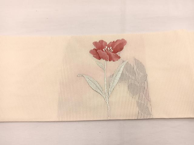 平和屋着物*夏物 九寸名古屋帯 枝花文 銀糸 正絹 逸品 BAAX7926hv
