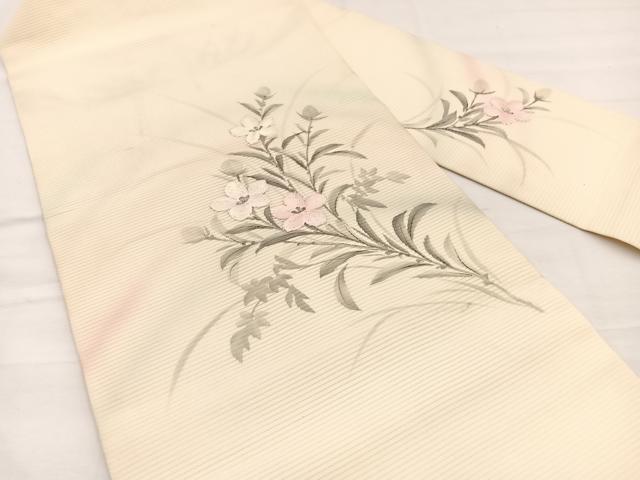 平和屋着物*夏物 九寸名古屋帯 作家物 手描き 刺繍 枝花文 銀糸 正絹 逸品 BAAX7928hv