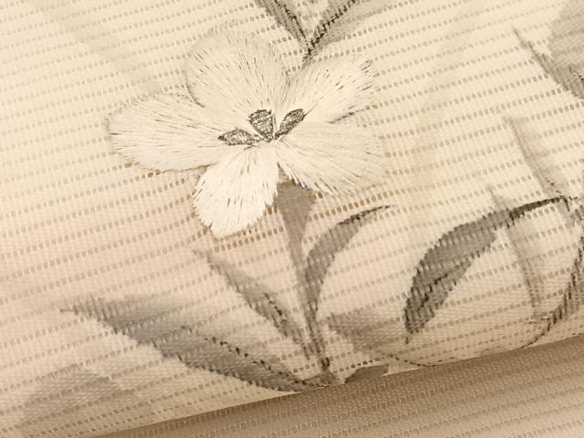 平和屋着物*夏物 九寸名古屋帯 作家物 手描き 刺繍 枝花文 銀糸 正絹 逸品 BAAX7928hv