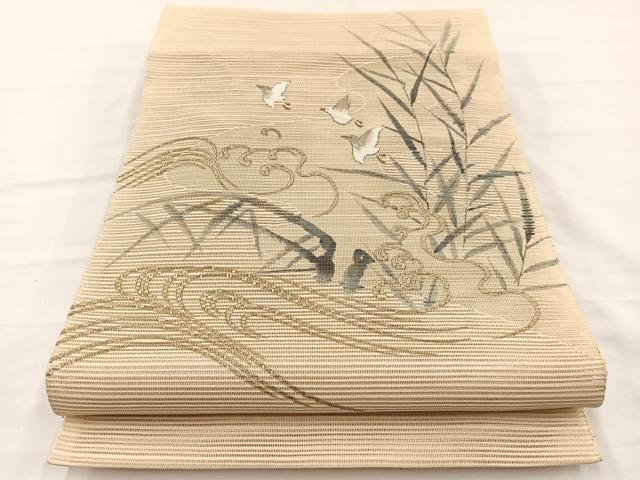 平和屋着物*夏物 八寸名古屋帯 絽綴れ 作家物 手描き 立波飛鳥文 金銀彩 正絹 逸品 BAAX7931hv