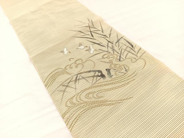 平和屋着物*夏物 八寸名古屋帯 絽綴れ 作家物 手描き 立波飛鳥文 金銀彩 正絹 逸品 BAAX7931hv