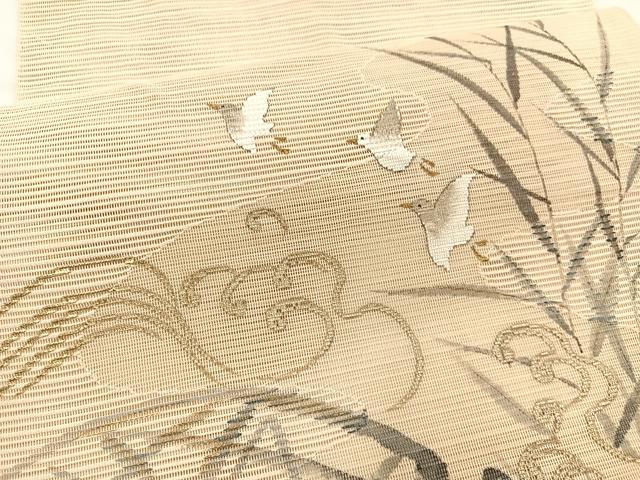 平和屋着物*夏物 八寸名古屋帯 絽綴れ 作家物 手描き 立波飛鳥文 金銀彩 正絹 逸品 BAAX7931hv
