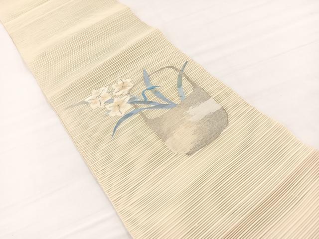 平和屋着物*夏物 八寸名古屋帯 絽綴れ 花籠文 金銀糸 正絹 逸品 BAAX7940hv