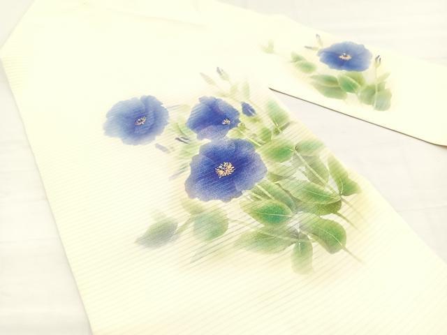 平和屋着物*夏物 絽塩瀬 九寸名古屋帯 作家物 草花文 金彩 正絹 逸品 BAAX7942hv
