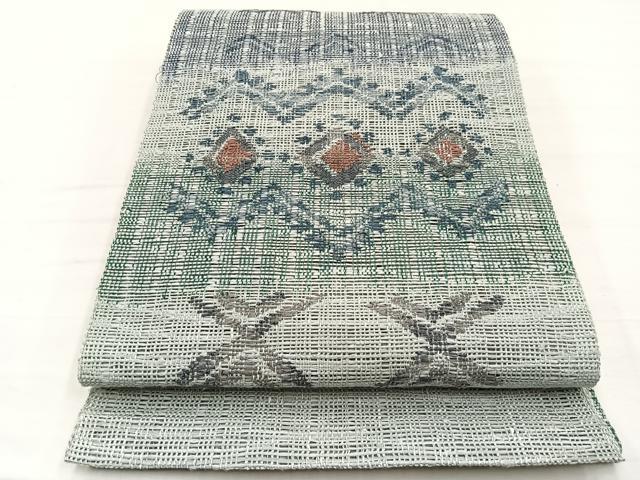 平和屋着物*夏物 八寸名古屋帯 羅 幾何学文様 正絹 逸品 未使用 BAAX7945hv