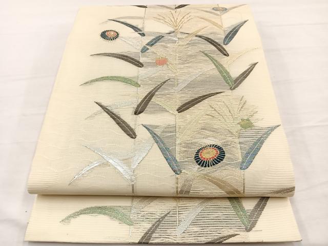平和屋着物*夏物 六通柄袋帯 唐織 番傘草葉文 金銀糸 正絹 逸品 BAAX7956hv