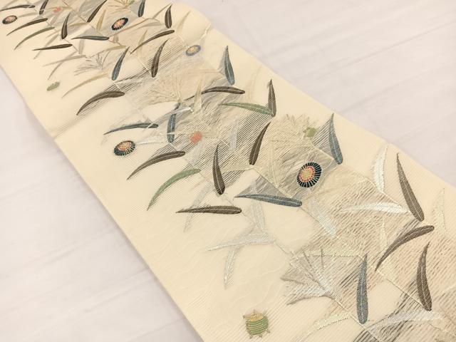 平和屋着物*夏物 六通柄袋帯 唐織 番傘草葉文 金銀糸 正絹 逸品 BAAX7956hv