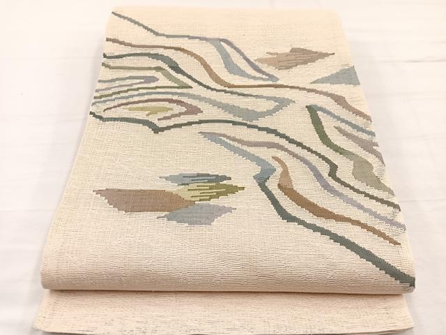 平和屋着物*夏物 太鼓柄袋帯 すくい織 抽象文様 正絹 逸品 BAAX7963hv