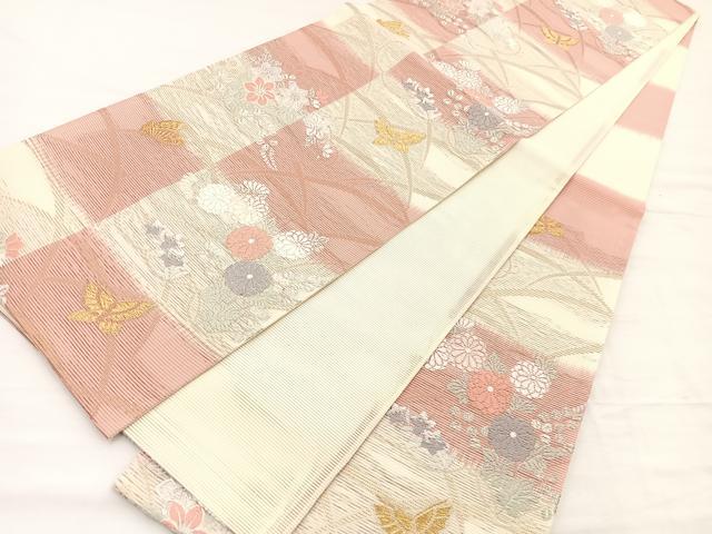 平和屋着物*夏物 六通柄袋帯 唐織 花蝶文 金銀糸 正絹 逸品 未使用 BAAX7965hv