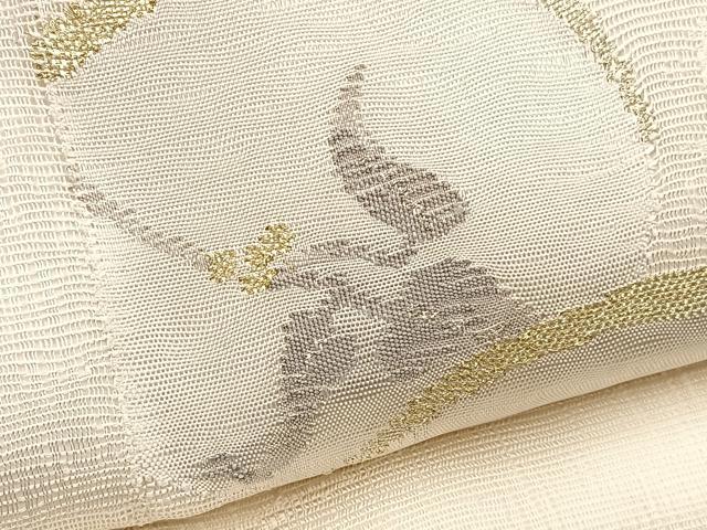平和屋着物*夏物 太鼓柄袋帯 草花文 金糸 正絹 逸品 BAAX7966hv