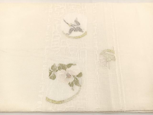 平和屋着物*夏物 太鼓柄袋帯 草花文 金糸 正絹 逸品 BAAX7966hv