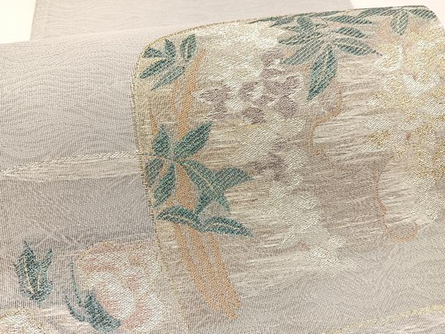 平和屋着物*夏物 太鼓柄袋帯 色紙花文 金銀糸 正絹 逸品 BAAX7974hv