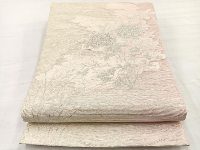 平和屋着物*夏物 六通柄袋帯 花のたより 銀糸 正絹 逸品 BAAX7975hv