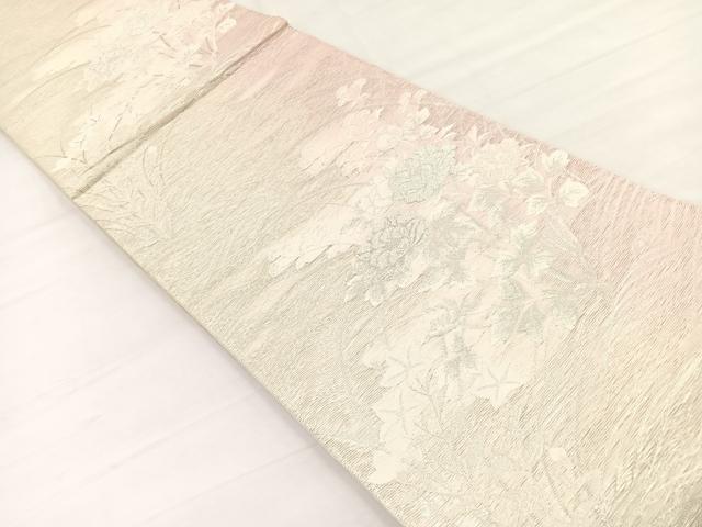 平和屋着物*夏物 六通柄袋帯 花のたより 銀糸 正絹 逸品 BAAX7975hv