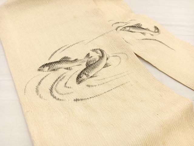 平和屋着物*夏物 九寸名古屋帯 作家物 手描き 魚 正絹 逸品 BAAX7980hv