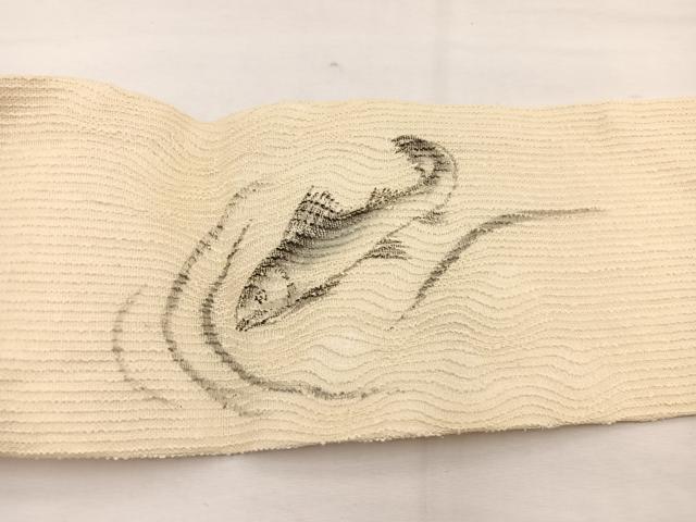 平和屋着物*夏物 九寸名古屋帯 作家物 手描き 魚 正絹 逸品 BAAX7980hv