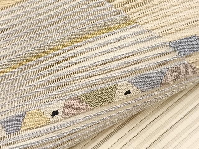 平和屋着物*夏物 八寸名古屋帯 絽綴れ 横段文 金銀糸 正絹 逸品 BAAX7981hv