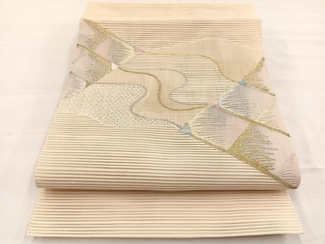平和屋着物*夏物 八寸名古屋帯 絽綴れ 幾何学文様 金銀糸 正絹 逸品 BAAX7989hv