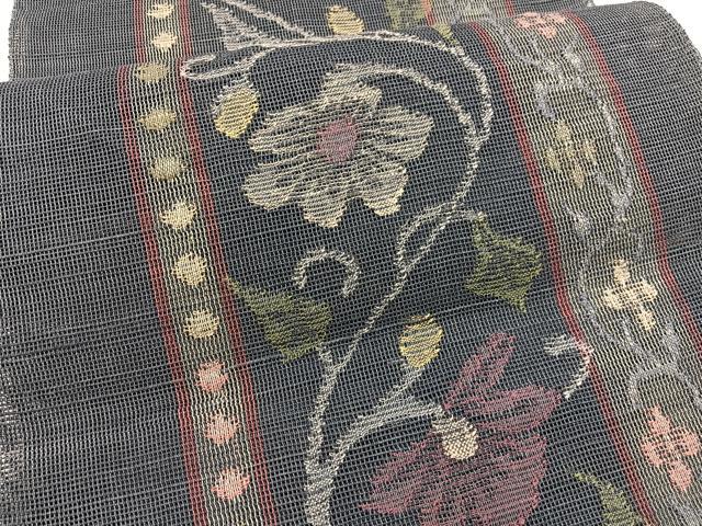 平和屋着物*夏物 1854年創業 帯屋捨松 八寸名古屋帯 花唐草文 正絹 逸品 BAAX7994hv