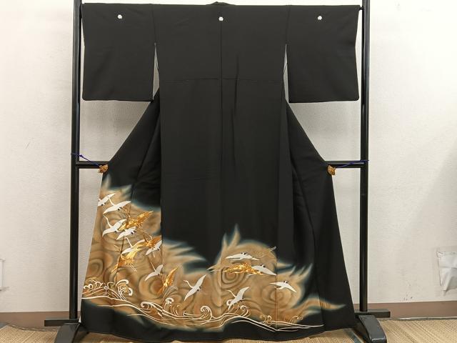 平和屋着物■豪華黒留袖 駒刺繍 飛鶴文 暈し染め 金彩 正絹 逸品 BAAX8011mz