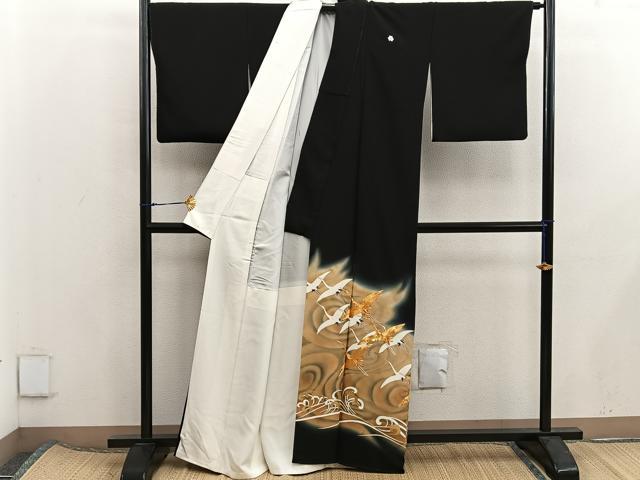 平和屋着物■豪華黒留袖 駒刺繍 飛鶴文 暈し染め 金彩 正絹 逸品 BAAX8011mz