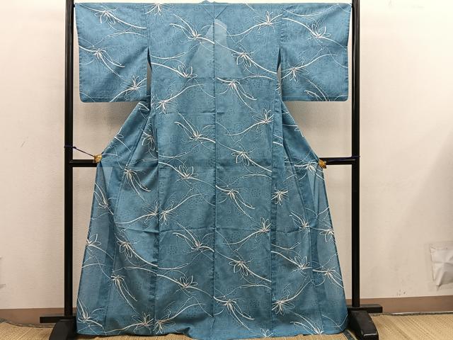 平和屋着物*夏物 小紋 草花文 絽 洗える着物 BAAX8051mz