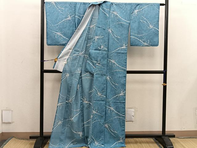 平和屋着物*夏物 小紋 草花文 絽 洗える着物 BAAX8051mz