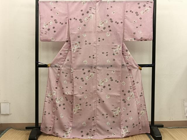 平和屋着物*夏物 小紋 破れ色紙花文 絽 洗える着物 BAAX8054mz