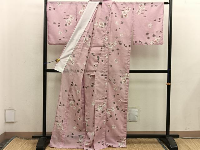 平和屋着物*夏物 小紋 破れ色紙花文 絽 洗える着物 BAAX8054mz