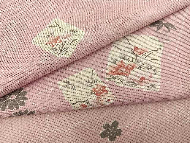 平和屋着物*夏物 小紋 破れ色紙花文 絽 洗える着物 BAAX8054mz