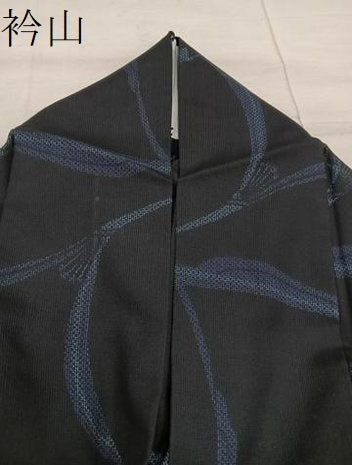 平和屋着物*夏物 小紋 紗 草葉文 黒地 正絹 逸品 BAAX8061mz