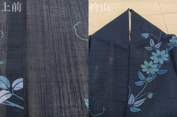 平和屋着物*夏物 小紋 紗 草花文 洗える着物 BAAX8069mz