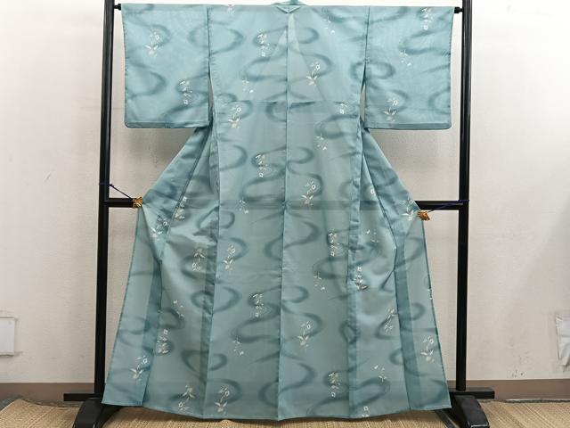 平和屋着物*夏物 小紋 絽 流水花文 洗える着物 BAAX8072mz