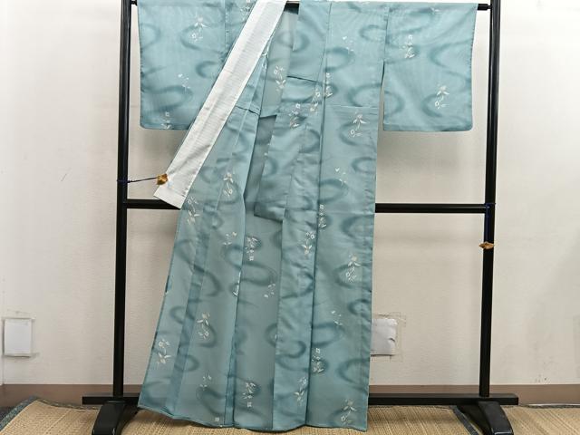 平和屋着物*夏物 小紋 絽 流水花文 洗える着物 BAAX8072mz