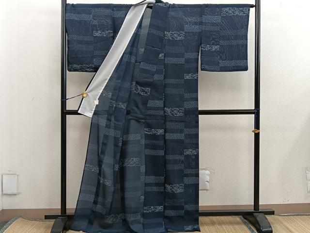 平和屋着物*夏物 小紋 紗 横段流水花文 洗える着物 BAAX8077mz