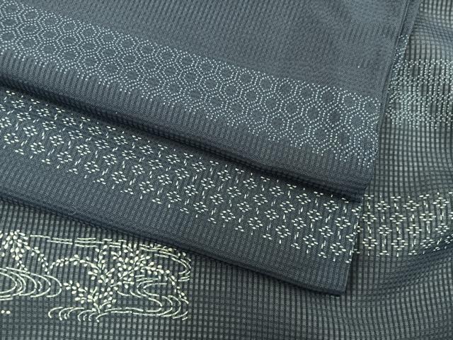 平和屋着物*夏物 小紋 紗 横段流水花文 洗える着物 BAAX8077mz