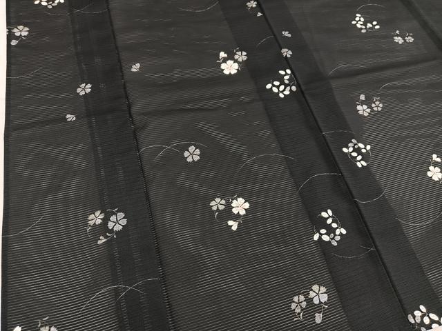 平和屋着物*夏物 小紋 絽 秋草文 黒地 洗える着物 BAAX8084mz
