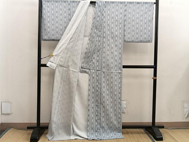平和屋着物*夏物 小紋 絽 麻の葉文様 洗える着物 BAAX8085mz