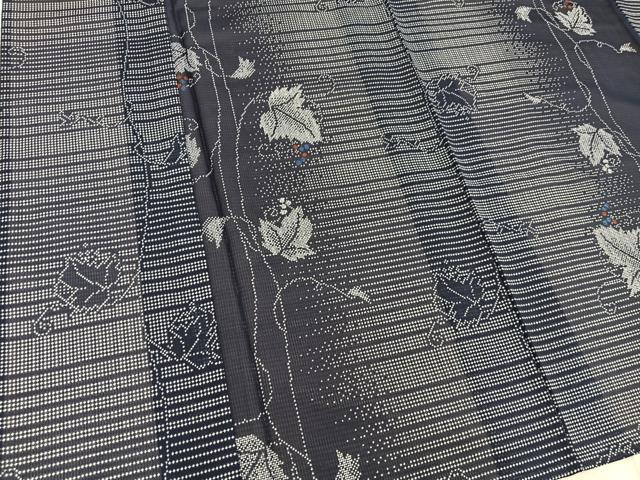 平和屋着物*夏物 小紋 紗 葡萄蔦の葉文 洗える着物 BAAX8087mz