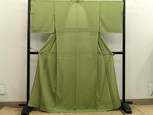 平和屋着物*夏物 色無地 縦絽 青朽葉色 正絹 逸品 BAAX8095mz