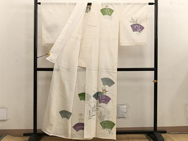 平和屋着物*夏物 訪問着 絽 地紙重ね秋草文 正絹 逸品 BAAX8121mz