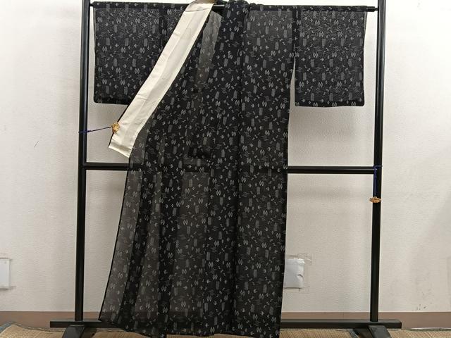 平和屋着物*夏物 小紋 紗紬 流水花鳥文 正絹 逸品 BAAX8123mz