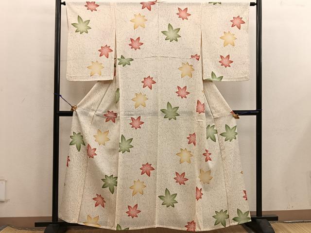 平和屋着物*夏物 小紋 絽 楓文 正絹 逸品 BAAX8131mz