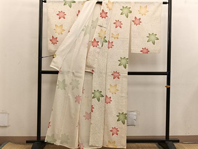平和屋着物*夏物 小紋 絽 楓文 正絹 逸品 BAAX8131mz